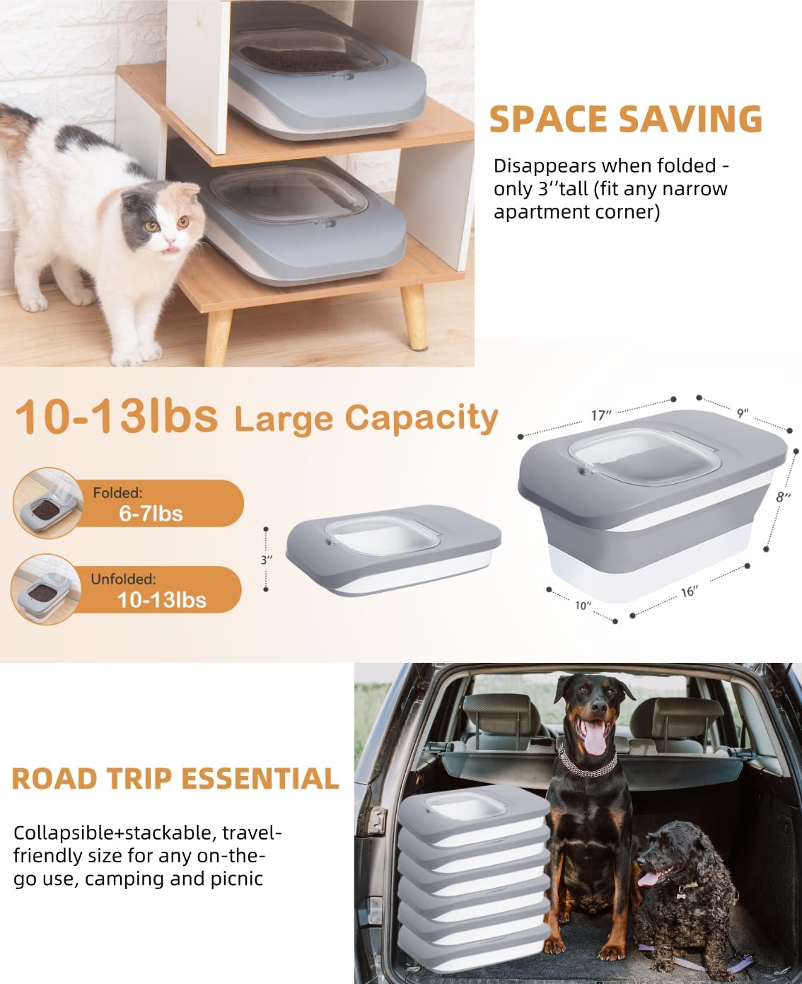10-13 Lbs Dog Food Storage Container,Collapsible Dog Food Container | Pet Food Storage Container with Airtight Lid,Pet Food Scoop,Cat Food Storage Dry Food for Dog,Cat and Other Pets