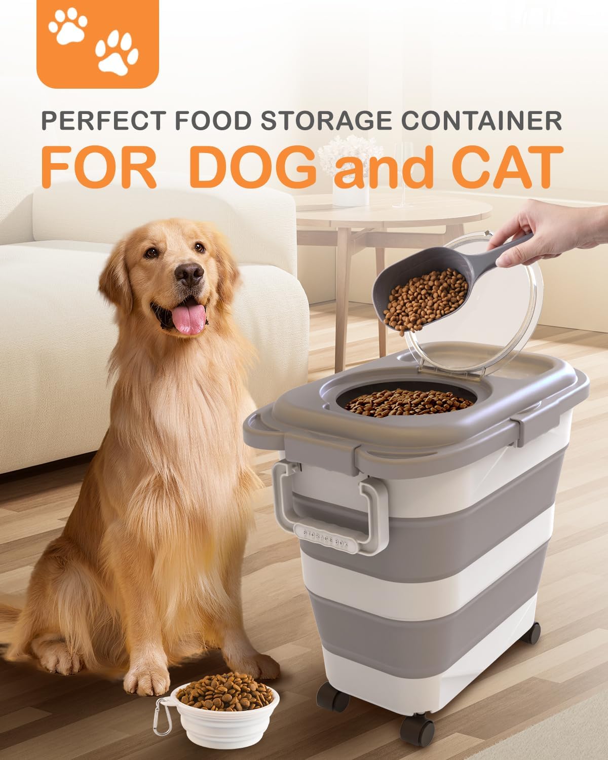 10-13 Lbs Dog Food Storage Container,Collapsible Dog Food Container | Pet Food Storage Container with Airtight Lid,Pet Food Scoop,Cat Food Storage Dry Food for Dog,Cat and Other Pets