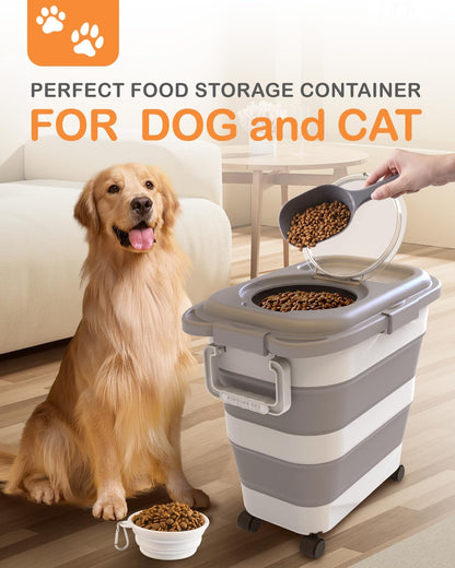 10-13 Lbs Dog Food Storage Container,Collapsible Dog Food Container | Pet Food Storage Container with Airtight Lid,Pet Food Scoop,Cat Food Storage Dry Food for Dog,Cat and Other Pets