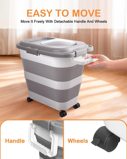 10-13 Lbs Dog Food Storage Container,Collapsible Dog Food Container | Pet Food Storage Container with Airtight Lid,Pet Food Scoop,Cat Food Storage Dry Food for Dog,Cat and Other Pets