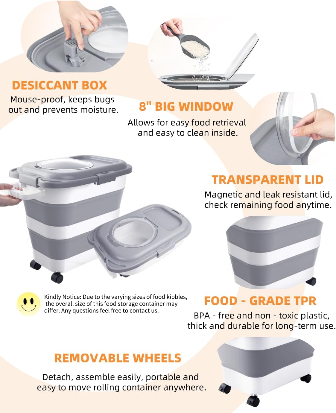 10-13 Lbs Dog Food Storage Container,Collapsible Dog Food Container | Pet Food Storage Container with Airtight Lid,Pet Food Scoop,Cat Food Storage Dry Food for Dog,Cat and Other Pets