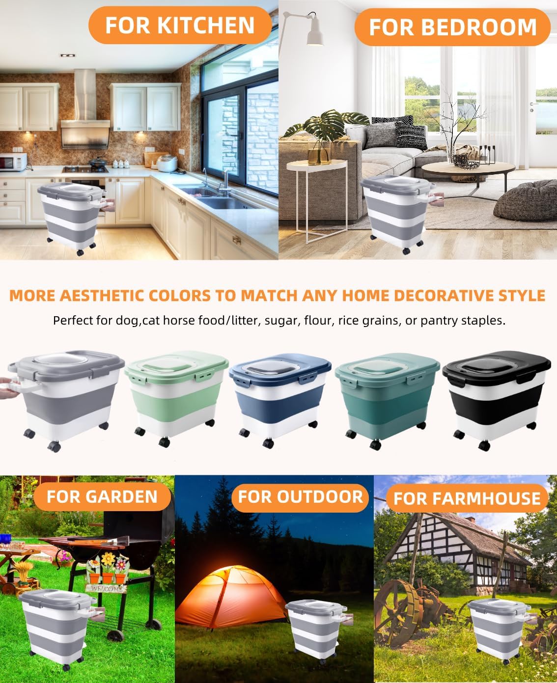 10-13 Lbs Dog Food Storage Container,Collapsible Dog Food Container | Pet Food Storage Container with Airtight Lid,Pet Food Scoop,Cat Food Storage Dry Food for Dog,Cat and Other Pets