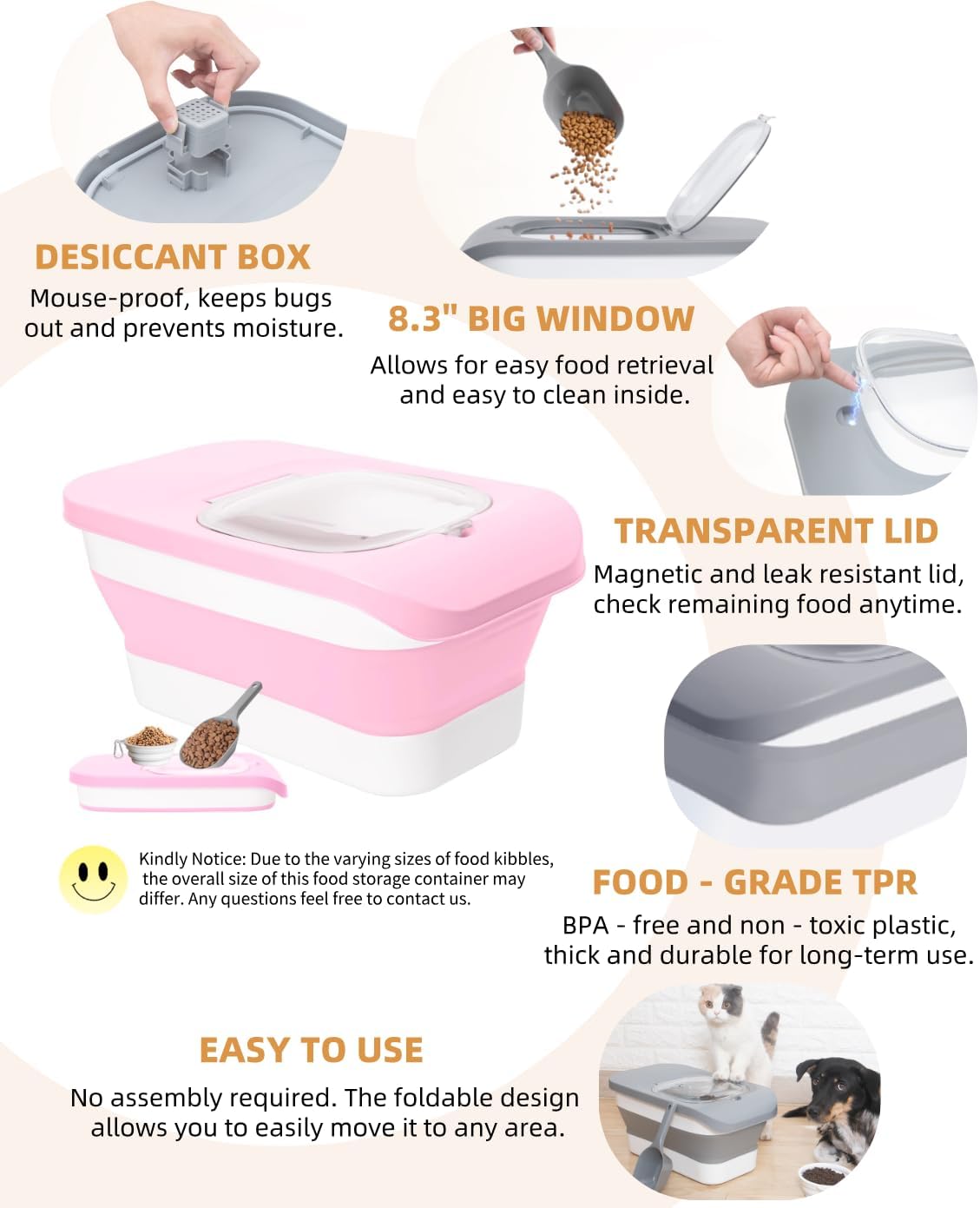 10-13 Lbs Dog Food Storage Container,Collapsible Dog Food Container | Pet Food Storage Container with Airtight Lid,Pet Food Scoop,Cat Food Storage Dry Food for Dog,Cat and Other Pets