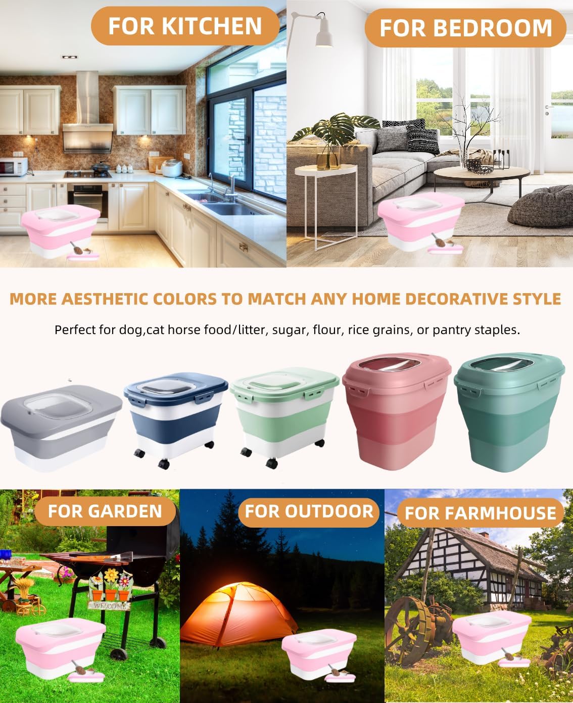 10-13 Lbs Dog Food Storage Container,Collapsible Dog Food Container | Pet Food Storage Container with Airtight Lid,Pet Food Scoop,Cat Food Storage Dry Food for Dog,Cat and Other Pets