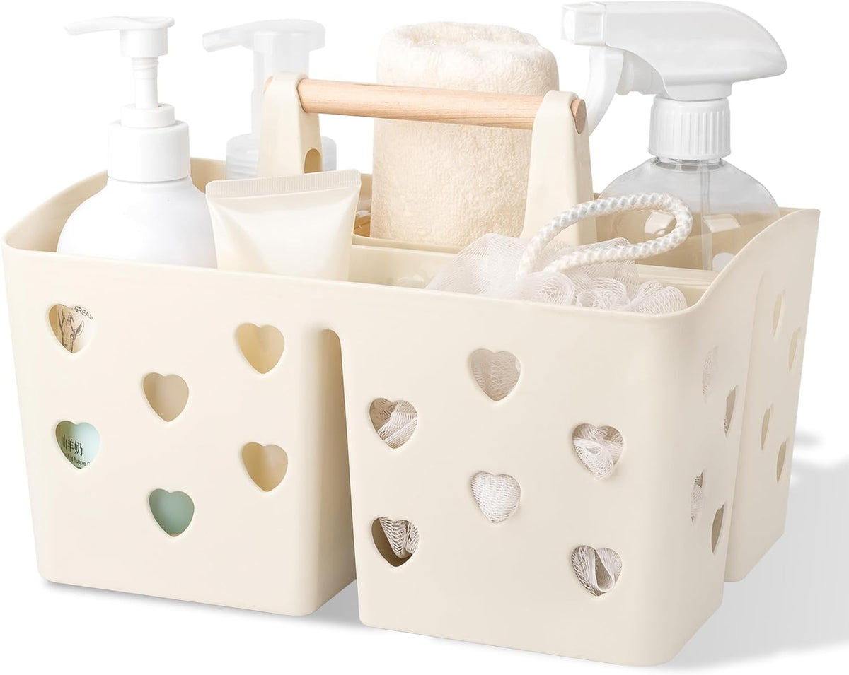 Portable Shower Caddy Plastic Shower Basket Organizer Divided Bathroom Caddy Storage Cleanning Caddy Tote with Handle for College, Dorm Room, Kitchen, Pink | Divided Bathroom Caddy Storage Cleanning Caddy Tote for College, Dorm Room, Kitchen