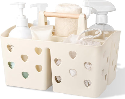 Portable Shower Caddy Plastic Shower Basket Organizer Divided Bathroom Caddy Storage Cleanning Caddy Tote with Handle for College, Dorm Room, Kitchen, Pink | Divided Bathroom Caddy Storage Cleanning Caddy Tote for College, Dorm Room, Kitchen