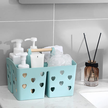 Portable Shower Caddy Plastic Shower Basket Organizer Divided Bathroom Caddy Storage Cleanning Caddy Tote with Handle for College, Dorm Room, Kitchen, Pink | Divided Bathroom Caddy Storage Cleanning Caddy Tote for College, Dorm Room, Kitchen