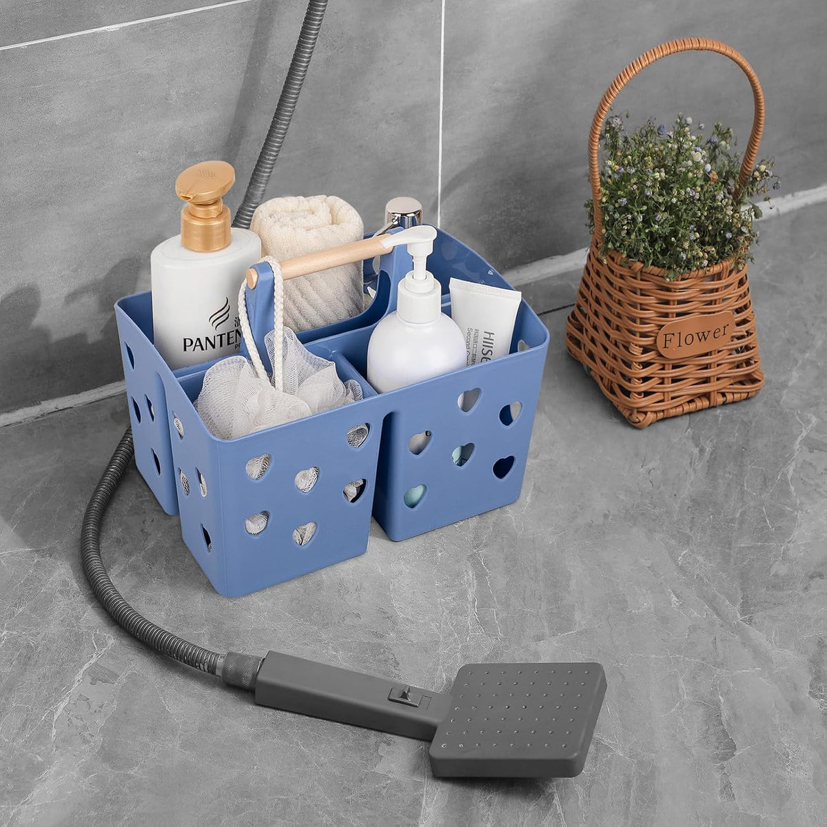 Portable Shower Caddy Plastic Shower Basket Organizer Divided Bathroom Caddy Storage Cleanning Caddy Tote with Handle for College, Dorm Room, Kitchen, Pink | Divided Bathroom Caddy Storage Cleanning Caddy Tote for College, Dorm Room, Kitchen