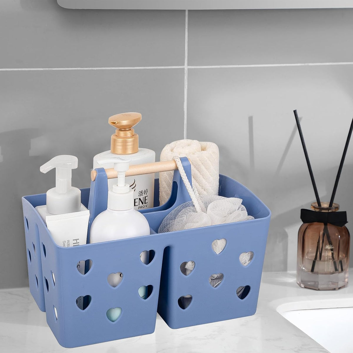 Portable Shower Caddy Plastic Shower Basket Organizer Divided Bathroom Caddy Storage Cleanning Caddy Tote with Handle for College, Dorm Room, Kitchen, Pink | Divided Bathroom Caddy Storage Cleanning Caddy Tote for College, Dorm Room, Kitchen