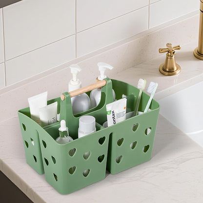 Portable Shower Caddy Plastic Shower Basket Organizer Divided Bathroom Caddy Storage Cleanning Caddy Tote with Handle for College, Dorm Room, Kitchen, Pink | Divided Bathroom Caddy Storage Cleanning Caddy Tote for College, Dorm Room, Kitchen