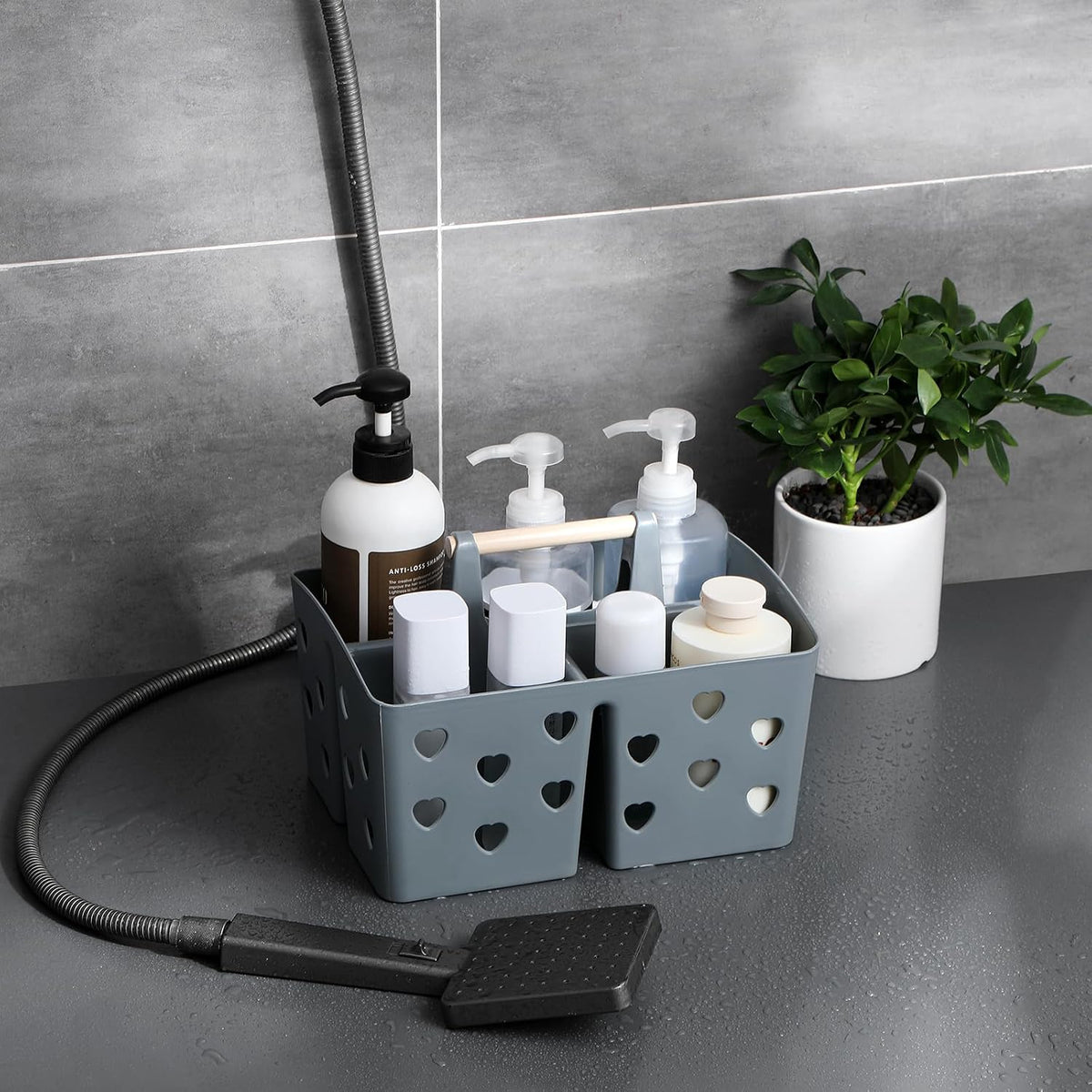 Portable Shower Caddy Plastic Shower Basket Organizer Divided Bathroom Caddy Storage Cleanning Caddy Tote with Handle for College, Dorm Room, Kitchen, Pink | Divided Bathroom Caddy Storage Cleanning Caddy Tote for College, Dorm Room, Kitchen