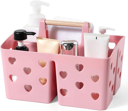 Portable Shower Caddy Plastic Shower Basket Organizer Divided Bathroom Caddy Storage Cleanning Caddy Tote with Handle for College, Dorm Room, Kitchen, Pink | Divided Bathroom Caddy Storage Cleanning Caddy Tote for College, Dorm Room, Kitchen