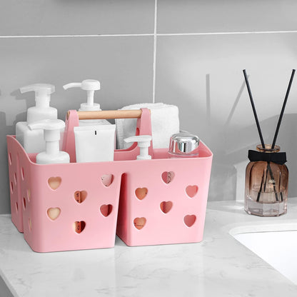 Portable Shower Caddy Plastic Shower Basket Organizer Divided Bathroom Caddy Storage Cleanning Caddy Tote with Handle for College, Dorm Room, Kitchen, Pink | Divided Bathroom Caddy Storage Cleanning Caddy Tote for College, Dorm Room, Kitchen