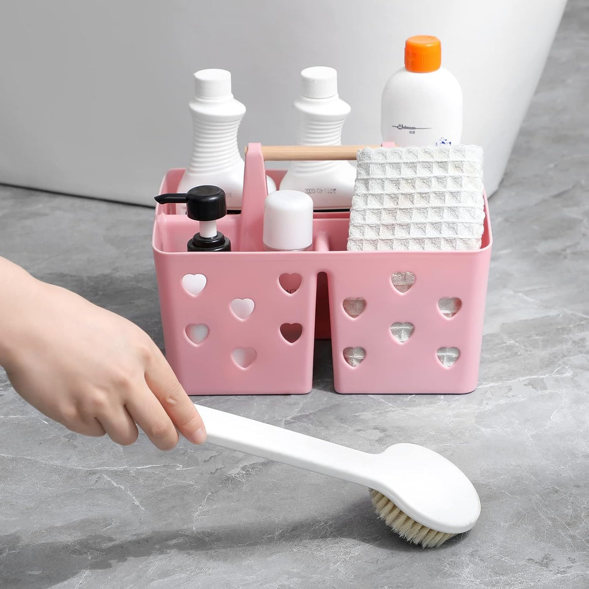 Portable Shower Caddy Plastic Shower Basket Organizer Divided Bathroom Caddy Storage Cleanning Caddy Tote with Handle for College, Dorm Room, Kitchen, Pink | Divided Bathroom Caddy Storage Cleanning Caddy Tote for College, Dorm Room, Kitchen