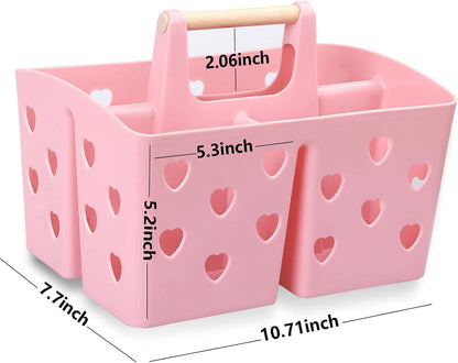 Portable Shower Caddy Plastic Shower Basket Organizer Divided Bathroom Caddy Storage Cleanning Caddy Tote with Handle for College, Dorm Room, Kitchen, Pink | Divided Bathroom Caddy Storage Cleanning Caddy Tote for College, Dorm Room, Kitchen