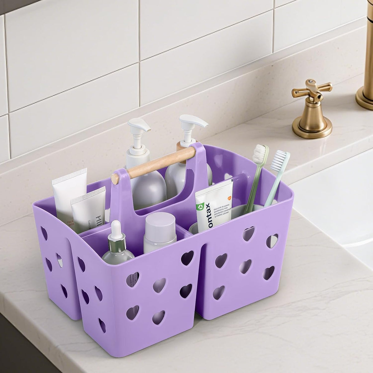 Portable Shower Caddy Plastic Shower Basket Organizer Divided Bathroom Caddy Storage Cleanning Caddy Tote with Handle for College, Dorm Room, Kitchen, Pink | Divided Bathroom Caddy Storage Cleanning Caddy Tote for College, Dorm Room, Kitchen