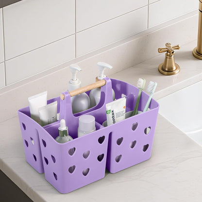 Portable Shower Caddy Plastic Shower Basket Organizer Divided Bathroom Caddy Storage Cleanning Caddy Tote with Handle for College, Dorm Room, Kitchen, Pink | Divided Bathroom Caddy Storage Cleanning Caddy Tote for College, Dorm Room, Kitchen