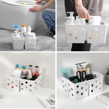 Portable Shower Caddy Plastic Shower Basket Organizer Divided Bathroom Caddy Storage Cleanning Caddy Tote with Handle for College, Dorm Room, Kitchen, Pink | Divided Bathroom Caddy Storage Cleanning Caddy Tote for College, Dorm Room, Kitchen