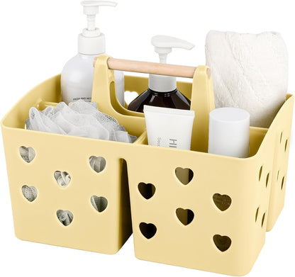 Portable Shower Caddy Plastic Shower Basket Organizer Divided Bathroom Caddy Storage Cleanning Caddy Tote with Handle for College, Dorm Room, Kitchen, Pink | Divided Bathroom Caddy Storage Cleanning Caddy Tote for College, Dorm Room, Kitchen