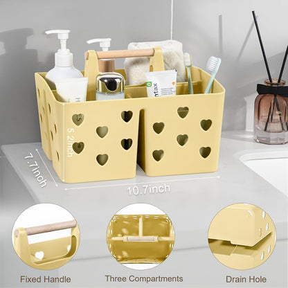 Portable Shower Caddy Plastic Shower Basket Organizer Divided Bathroom Caddy Storage Cleanning Caddy Tote with Handle for College, Dorm Room, Kitchen, Pink | Divided Bathroom Caddy Storage Cleanning Caddy Tote for College, Dorm Room, Kitchen