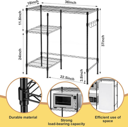 Mini Dorm Fridge Shelf Stand with Storage, Over Mini Fridge and Microwave Stand ,Carbon Steel Adjustable Refrigerator Storage Organizer for Dorm Room Apartment Kitchen(Black,3 Layer)