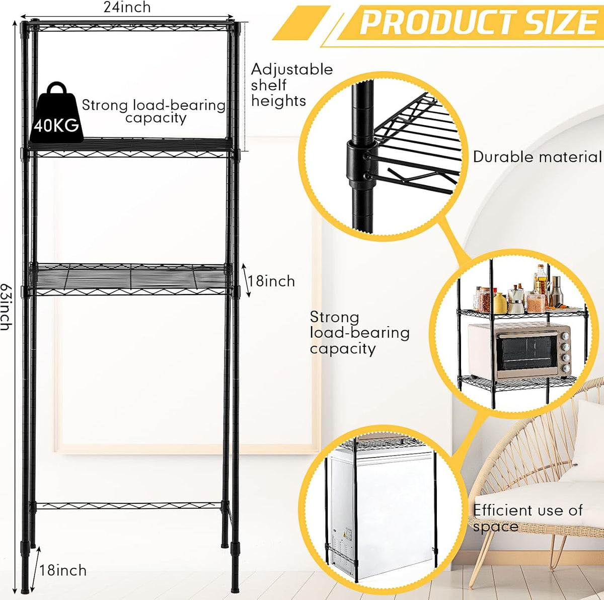 Mini Dorm Fridge Shelf Stand with Storage, Over Mini Fridge and Microwave Stand ,Carbon Steel Adjustable Refrigerator Storage Organizer for Dorm Room Apartment Kitchen(Black,3 Layer)