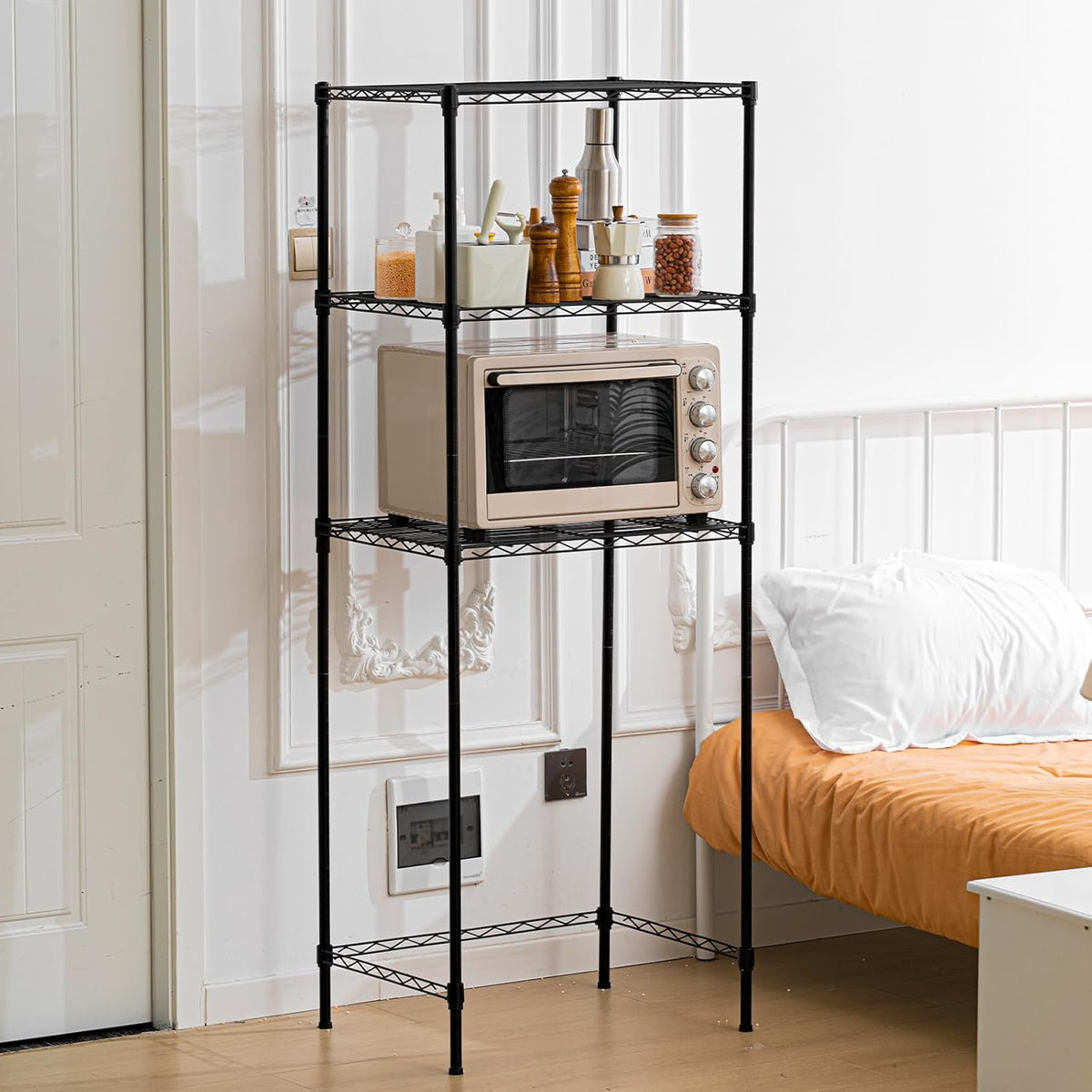 Mini Dorm Fridge Shelf Stand with Storage, Over Mini Fridge and Microwave Stand ,Carbon Steel Adjustable Refrigerator Storage Organizer for Dorm Room Apartment Kitchen(Black,3 Layer)