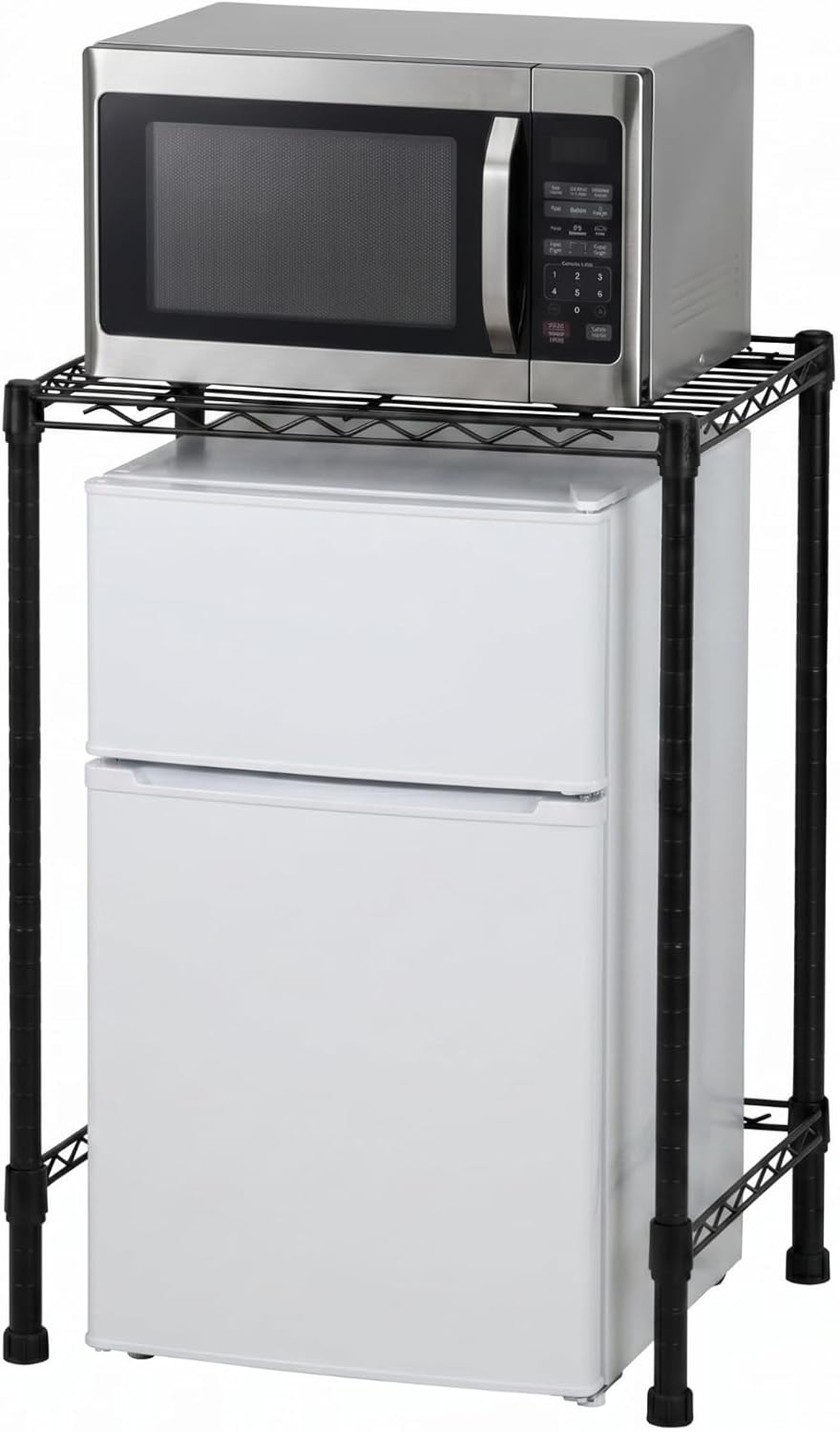 Mini Dorm Fridge Shelf Stand with Storage, Over Mini Fridge and Microwave Stand ,Carbon Steel Adjustable Refrigerator Storage Organizer for Dorm Room Apartment Kitchen(Black,3 Layer)