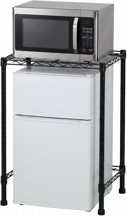 Mini Dorm Fridge Shelf Stand with Storage, Over Mini Fridge and Microwave Stand ,Carbon Steel Adjustable Refrigerator Storage Organizer for Dorm Room Apartment Kitchen(Black,3 Layer)