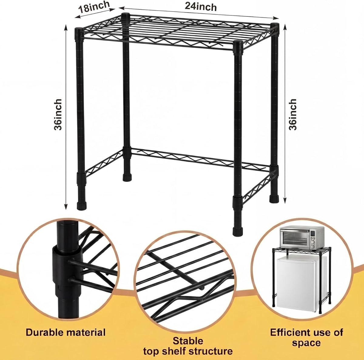 Mini Dorm Fridge Shelf Stand with Storage, Over Mini Fridge and Microwave Stand ,Carbon Steel Adjustable Refrigerator Storage Organizer for Dorm Room Apartment Kitchen(Black,3 Layer)