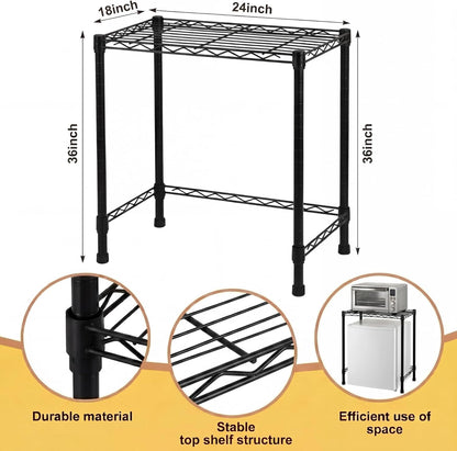 Mini Dorm Fridge Shelf Stand with Storage, Over Mini Fridge and Microwave Stand ,Carbon Steel Adjustable Refrigerator Storage Organizer for Dorm Room Apartment Kitchen(Black,3 Layer)