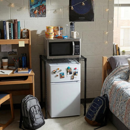 Mini Dorm Fridge Shelf Stand with Storage, Over Mini Fridge and Microwave Stand ,Carbon Steel Adjustable Refrigerator Storage Organizer for Dorm Room Apartment Kitchen(Black,3 Layer)