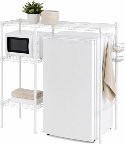 Mini Dorm Fridge Shelf Stand with Storage, Over Mini Fridge and Microwave Stand ,Carbon Steel Adjustable Refrigerator Storage Organizer for Dorm Room Apartment Kitchen(Black,3 Layer)
