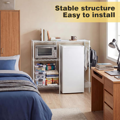 Mini Dorm Fridge Shelf Stand with Storage, Over Mini Fridge and Microwave Stand ,Carbon Steel Adjustable Refrigerator Storage Organizer for Dorm Room Apartment Kitchen(Black,3 Layer)