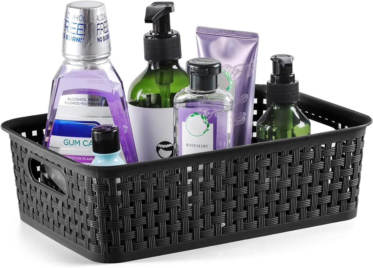 NETANY Plastic Storage Baskets - 8 Pack, Gray, Durable, Easy to Use, Flexible, Multi-Purpose, Ideal for Closets, Cabinets, Shelves, Countertops