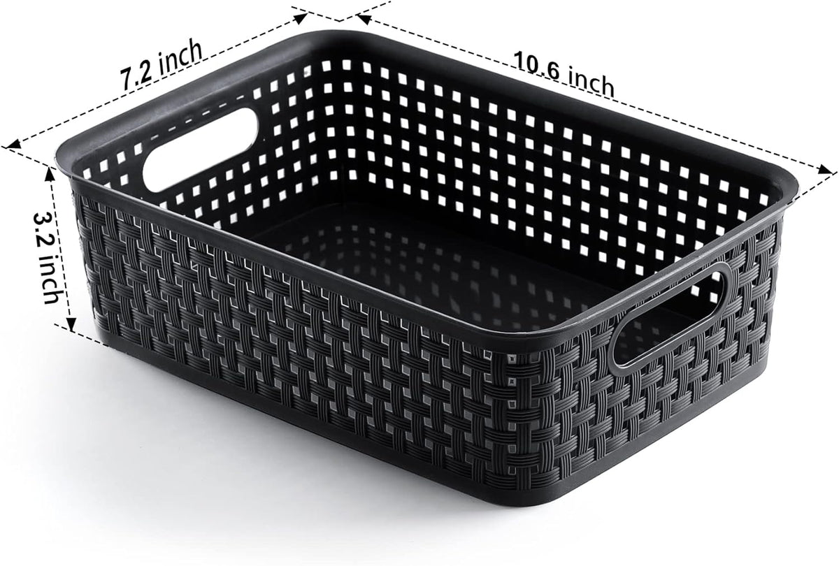 NETANY Plastic Storage Baskets - 8 Pack, Gray, Durable, Easy to Use, Flexible, Multi-Purpose, Ideal for Closets, Cabinets, Shelves, Countertops