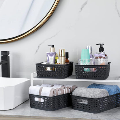 NETANY Plastic Storage Baskets - 8 Pack, Gray, Durable, Easy to Use, Flexible, Multi-Purpose, Ideal for Closets, Cabinets, Shelves, Countertops