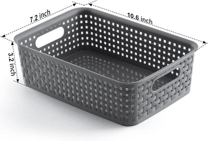 NETANY Plastic Storage Baskets - 8 Pack, Gray, Durable, Easy to Use, Flexible, Multi-Purpose, Ideal for Closets, Cabinets, Shelves, Countertops