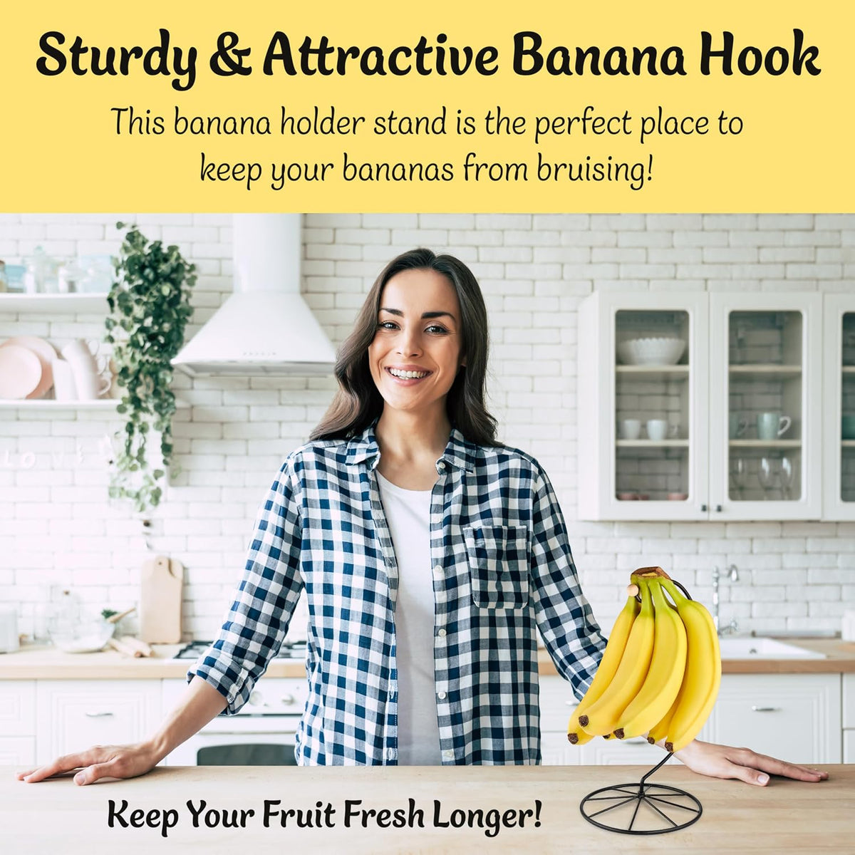 Banana Holder Modern Rack Hanger Tree Stand Hook for Kitchen Countertop. Satin Nickel Banana Holder Keeper Stand (Matt Black)