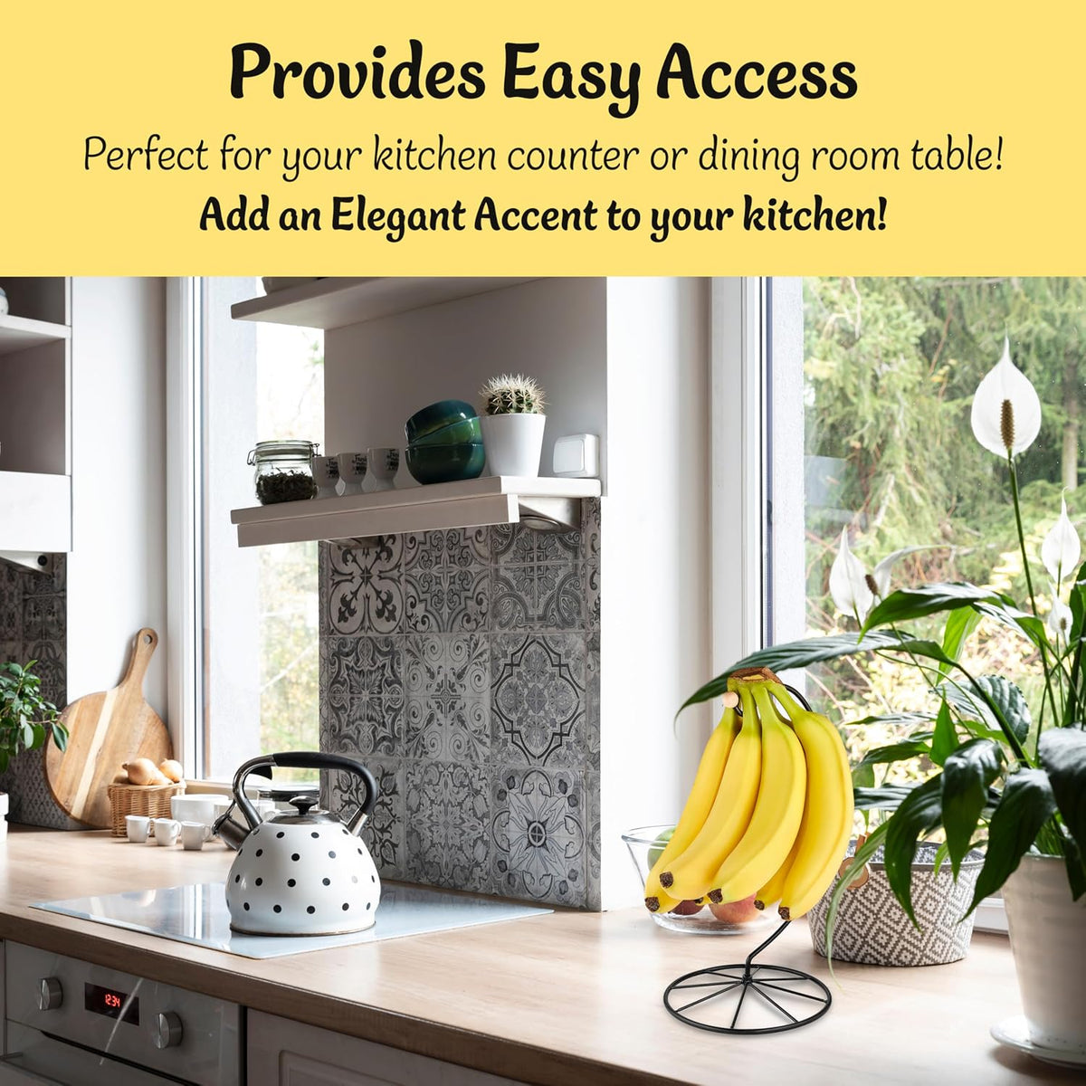 Banana Holder Modern Rack Hanger Tree Stand Hook for Kitchen Countertop. Satin Nickel Banana Holder Keeper Stand (Matt Black)