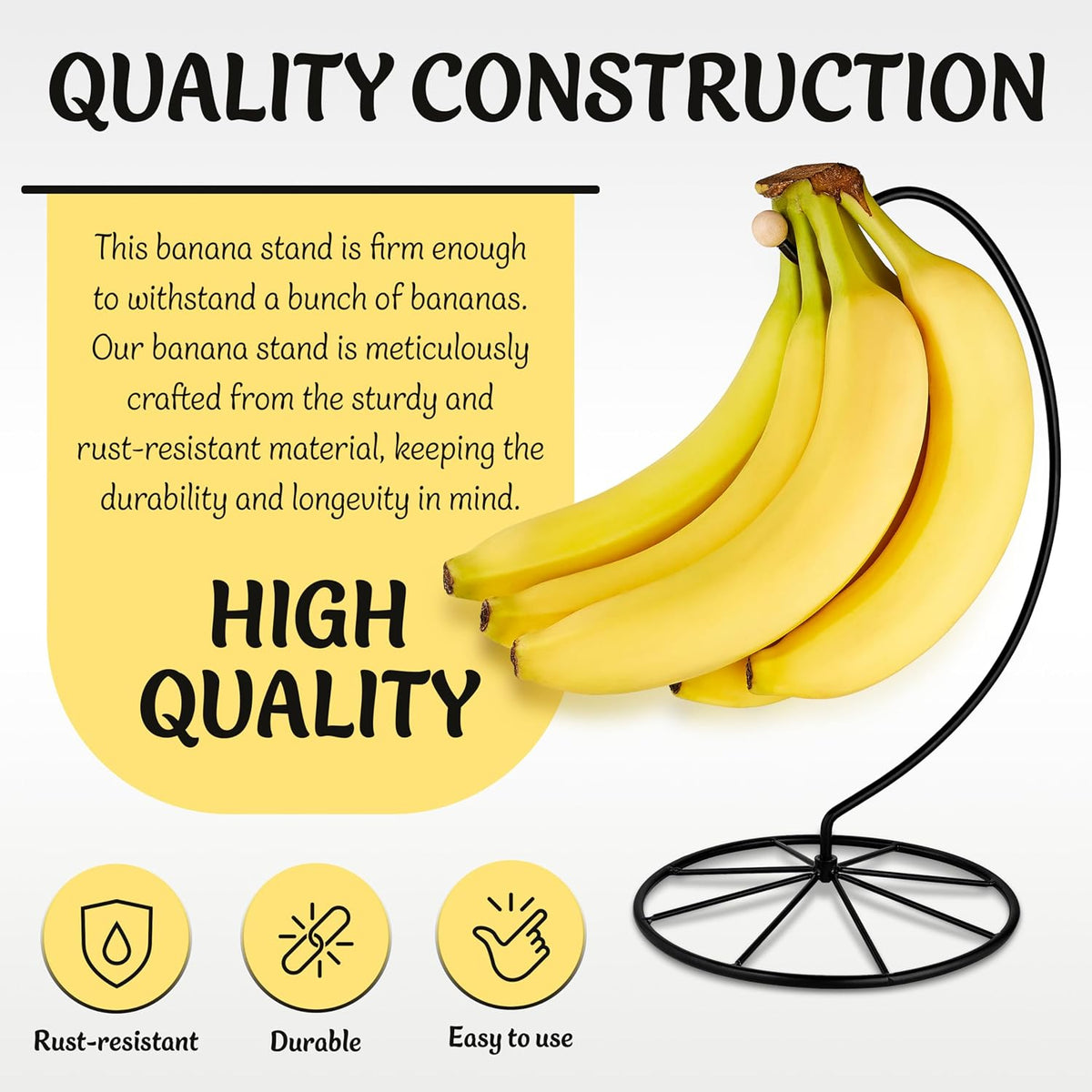 Banana Holder Modern Rack Hanger Tree Stand Hook for Kitchen Countertop. Satin Nickel Banana Holder Keeper Stand (Matt Black)