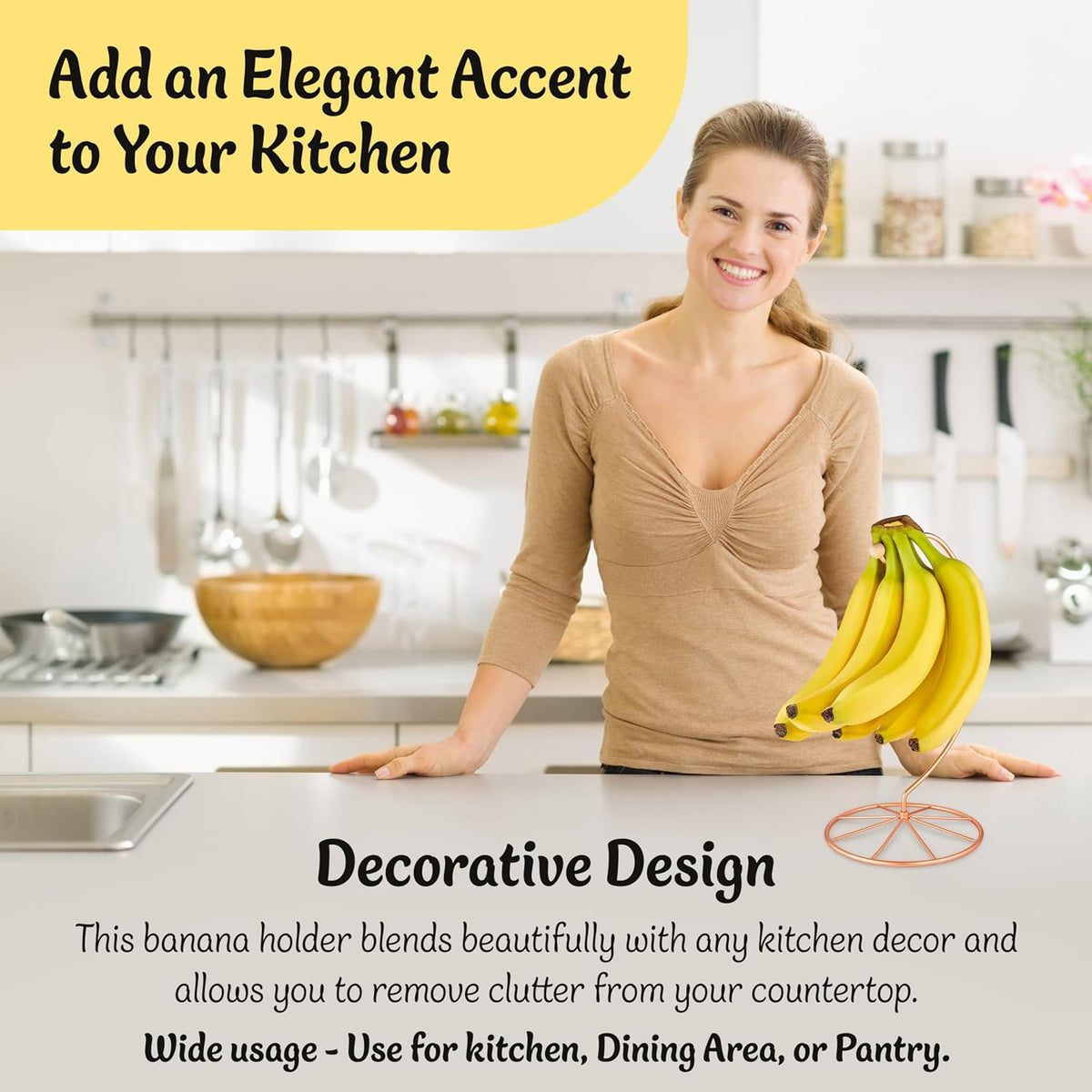 Banana Holder Modern Rack Hanger Tree Stand Hook for Kitchen Countertop. Satin Nickel Banana Holder Keeper Stand (Matt Black)