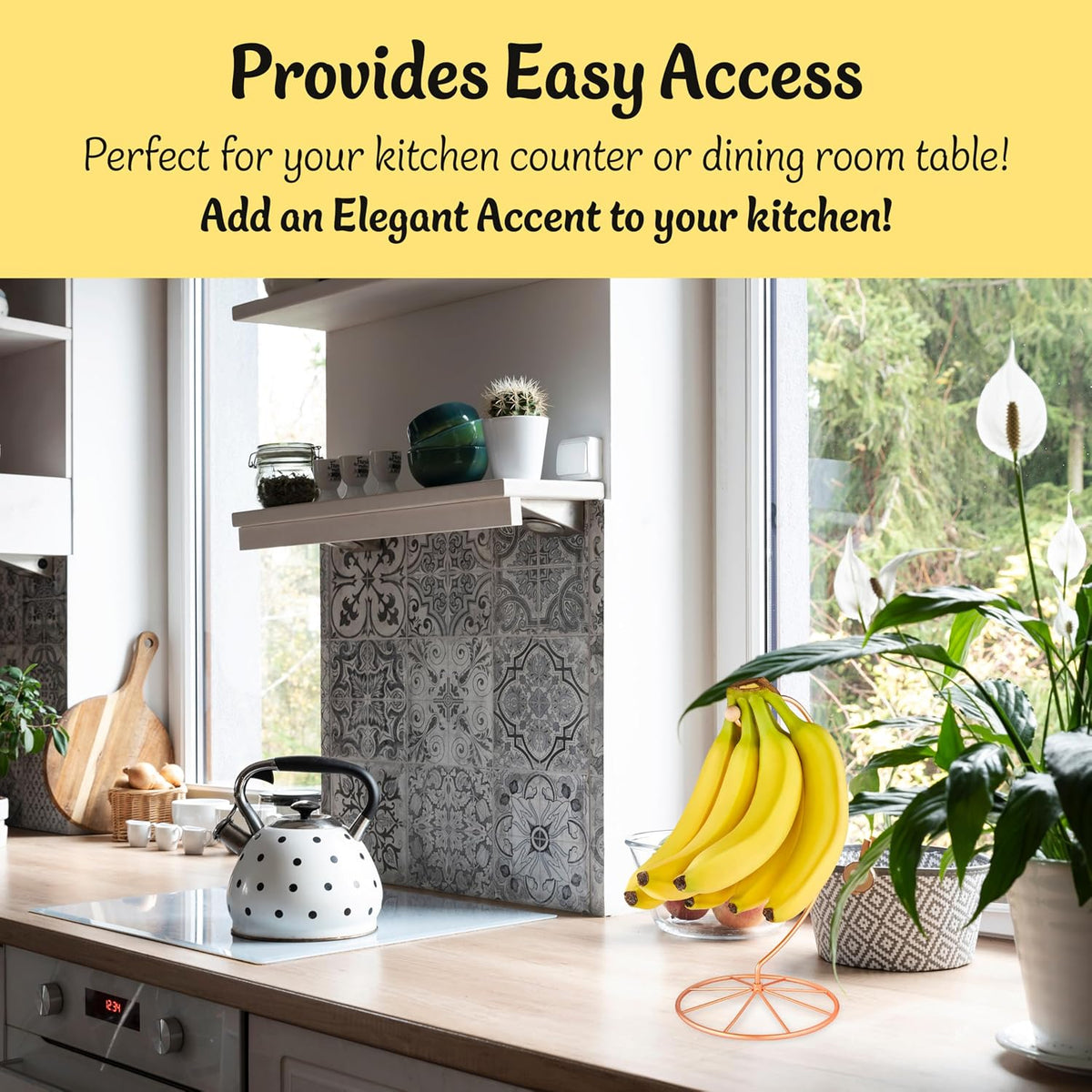 Banana Holder Modern Rack Hanger Tree Stand Hook for Kitchen Countertop. Satin Nickel Banana Holder Keeper Stand (Matt Black)