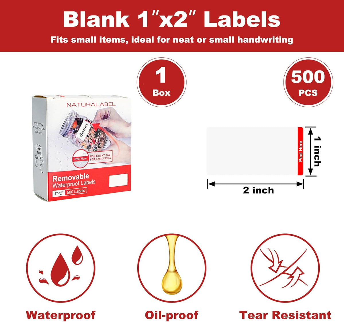 500 PCS Blank Removable Freezer Labels with Dispenser - 1" x 2" Food Labels for Meal Prep Containers, Easy Peel-Off Design, No Residue