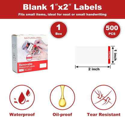 500 PCS Blank Removable Freezer Labels with Dispenser - 1" x 2" Food Labels for Meal Prep Containers, Easy Peel-Off Design, No Residue
