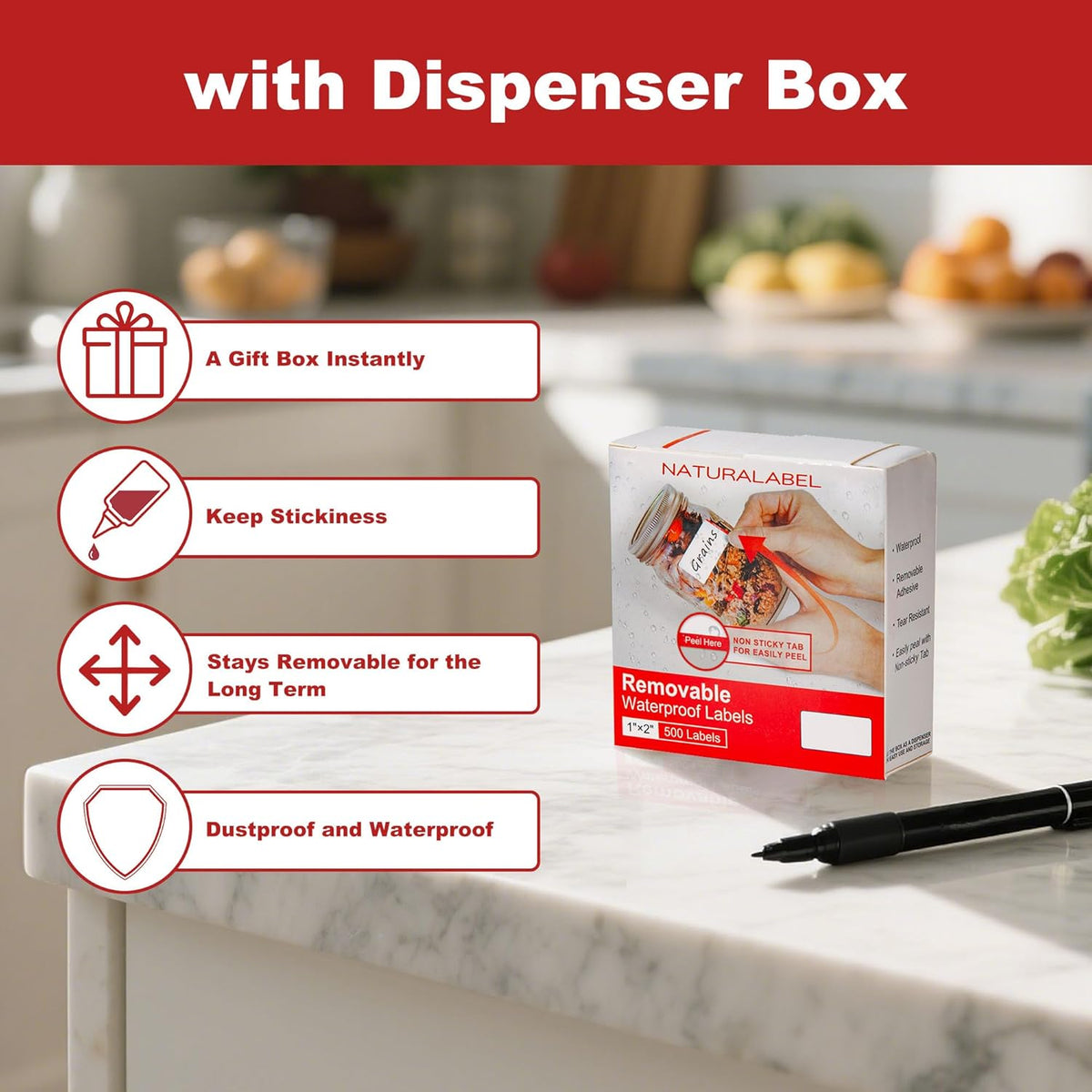 500 PCS Blank Removable Freezer Labels with Dispenser - 1" x 2" Food Labels for Meal Prep Containers, Easy Peel-Off Design, No Residue