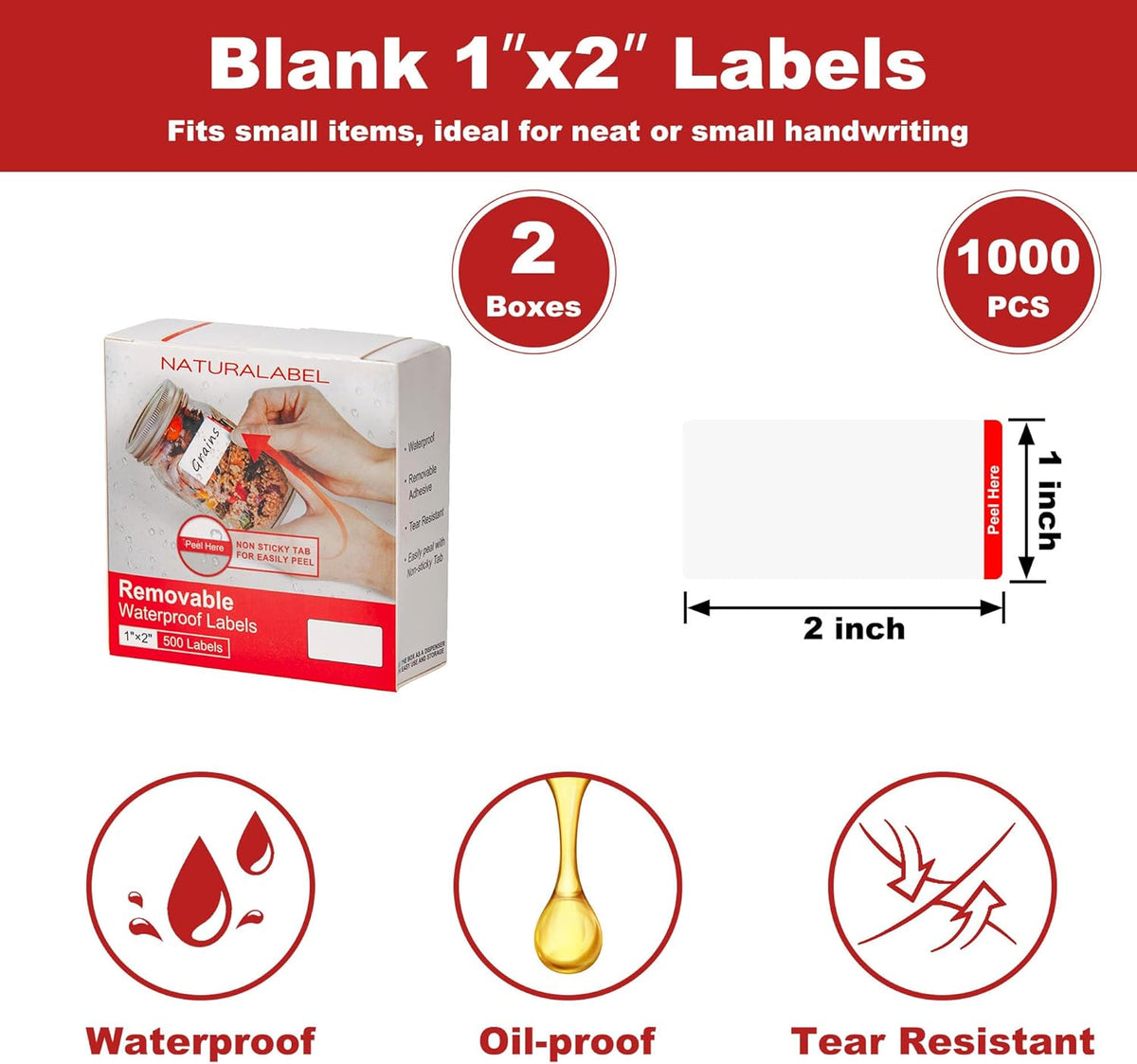 500 PCS Blank Removable Freezer Labels with Dispenser - 1" x 2" Food Labels for Meal Prep Containers, Easy Peel-Off Design, No Residue
