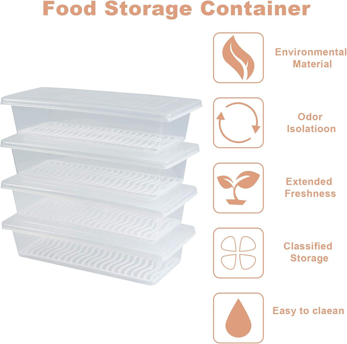 Food Storage Container, Plastic Food Containers with Removable Drain Plate and Lid, Stackable Portable Freezer Storage Containers - Tray to Keep Fruits, Vegetables, Meat and More (4,Large)