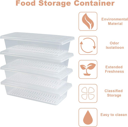 Food Storage Container, Plastic Food Containers with Removable Drain Plate and Lid, Stackable Portable Freezer Storage Containers - Tray to Keep Fruits, Vegetables, Meat and More (4,Large)
