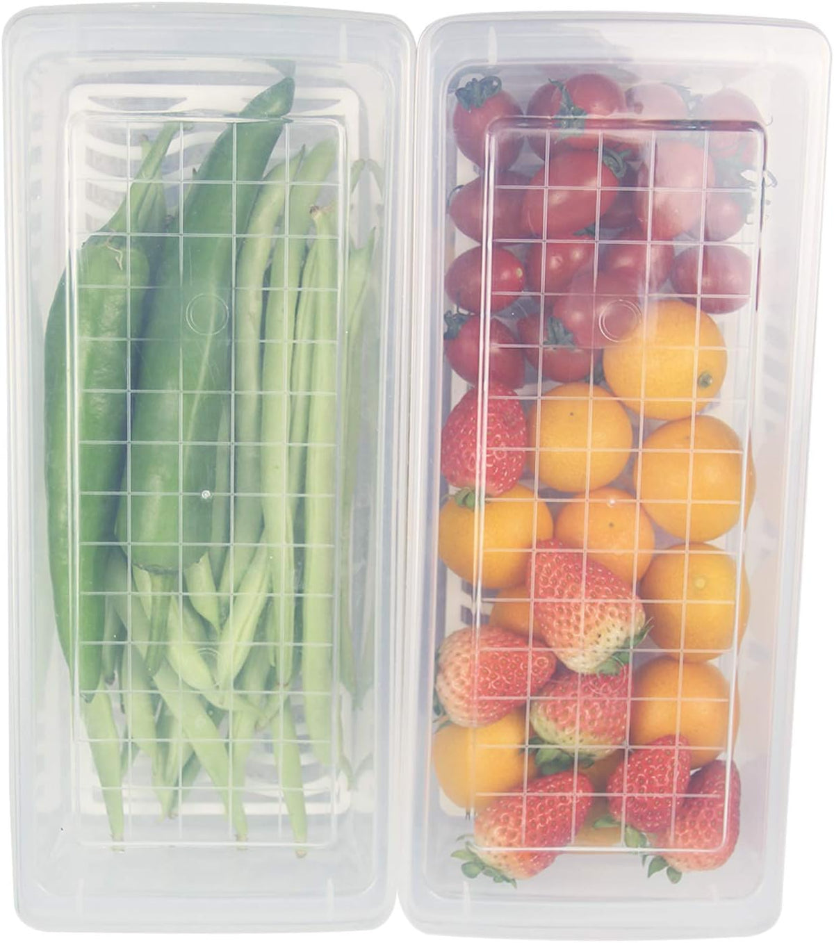 Food Storage Container, Plastic Food Containers with Removable Drain Plate and Lid, Stackable Portable Freezer Storage Containers - Tray to Keep Fruits, Vegetables, Meat and More (4,Large)